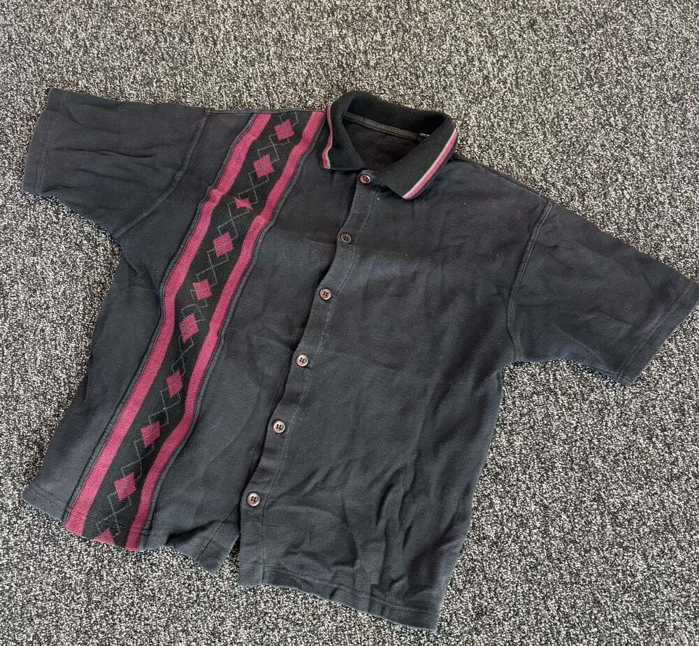 Vintage Black and Maroon Argyle Polo Shirt M Bowling